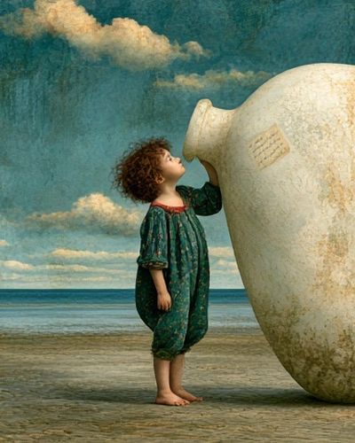 Child and Vessel Surrealism Print. poster