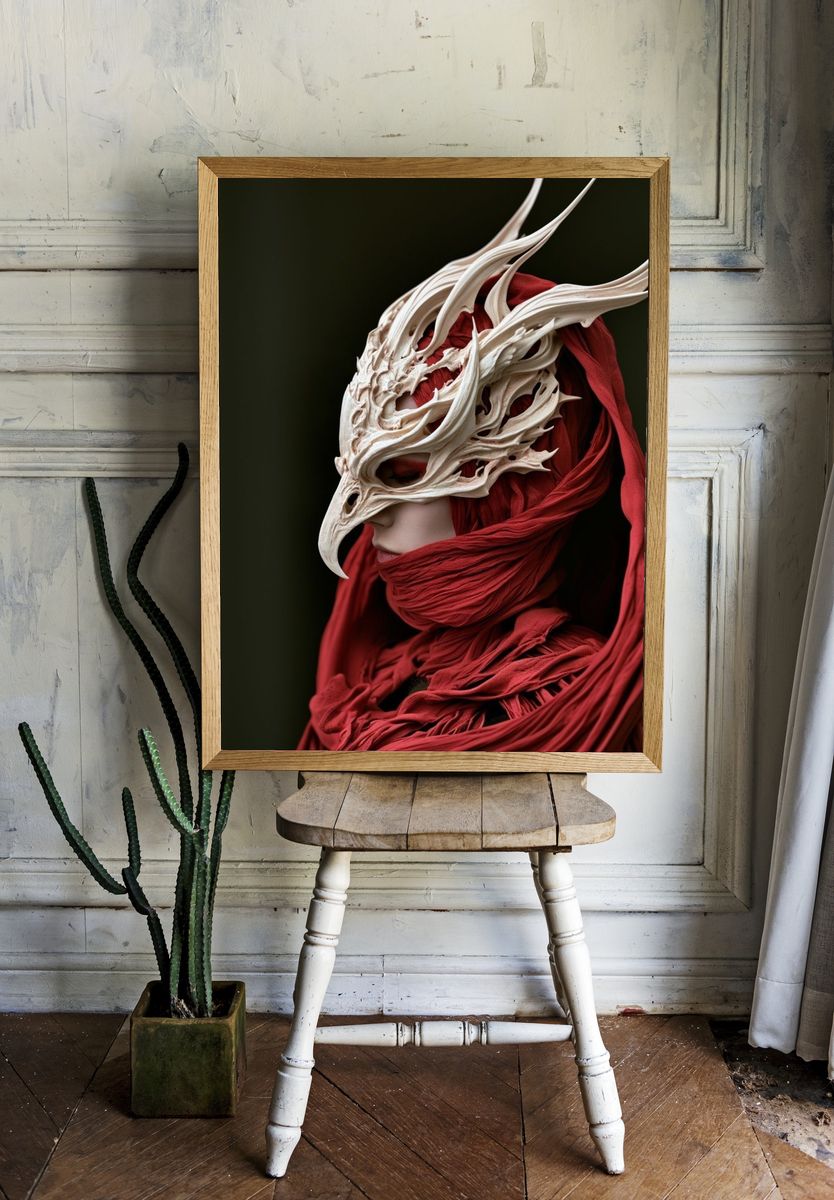 Crimson Mask Portrait Print. room preview