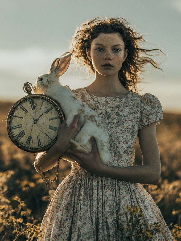 Alice with Rabbit and Clock Print. poster detail