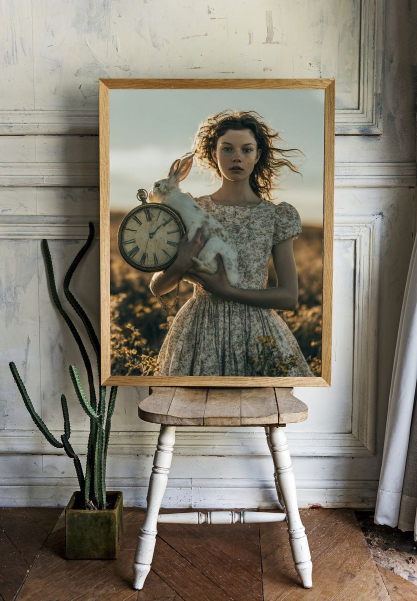 Alice with Rabbit and Clock Print. — room view 1