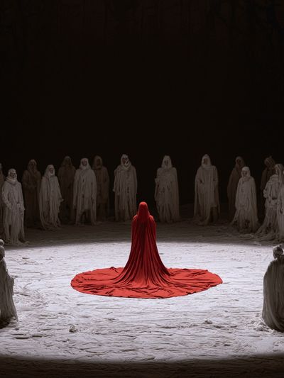 Red Cloaked Circle — Surrealism Print. poster