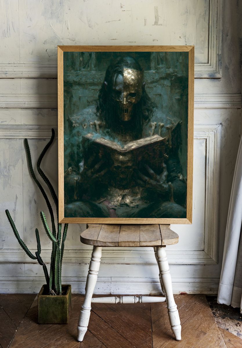 Masked Reader Dark Fantasy Print. — room view 1