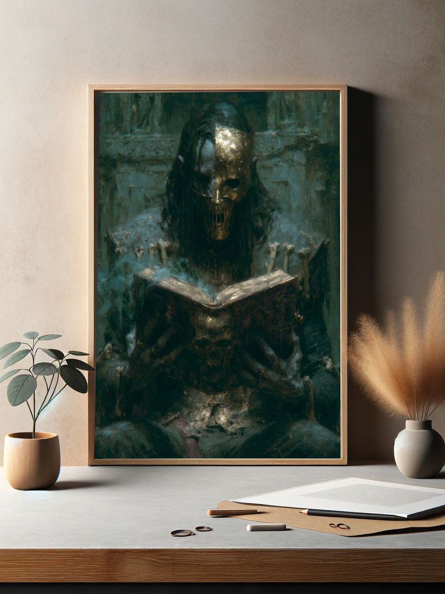 Masked Reader Dark Fantasy Print. — room view 2