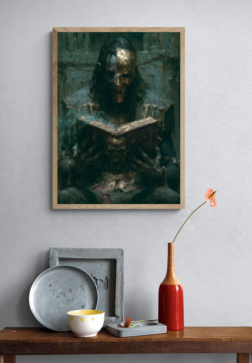Masked Reader Dark Fantasy Print. — room view 3