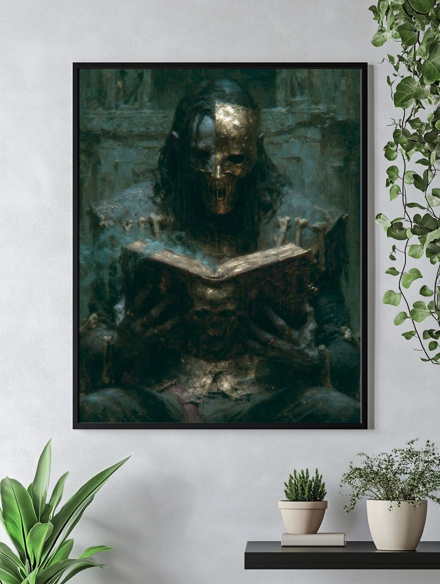 Masked Reader Dark Fantasy Print. — room view 4