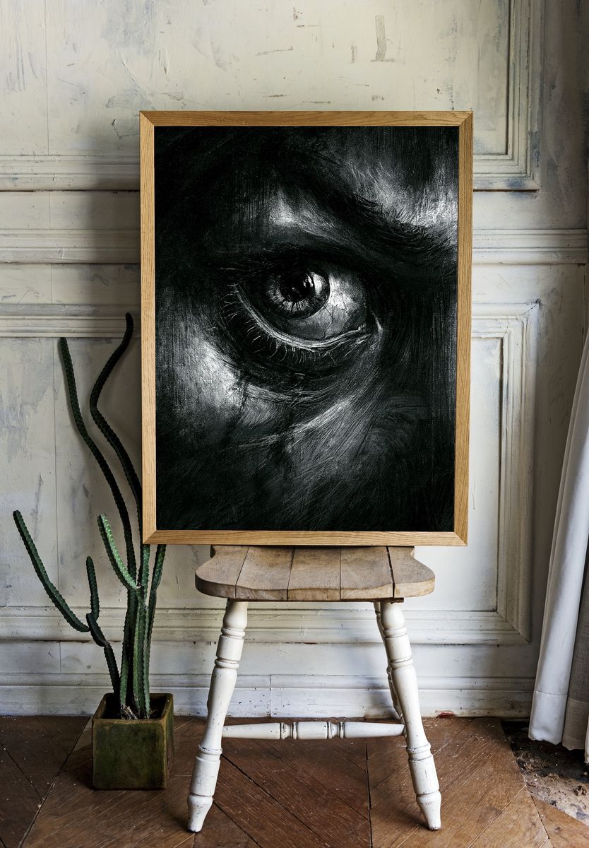 Monochrome Eye Surrealism Print. — room view 1