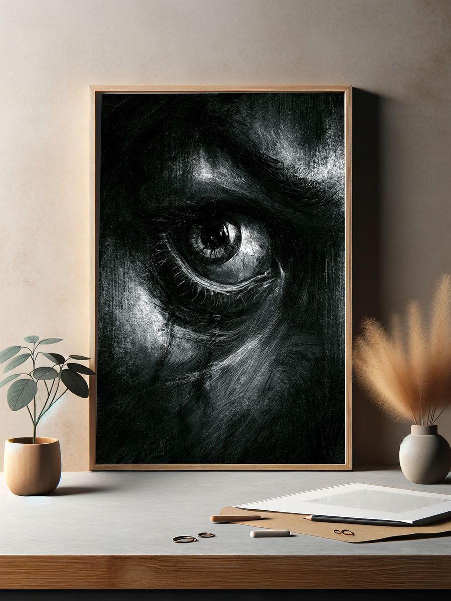 Monochrome Eye Surrealism Print. — room view 2