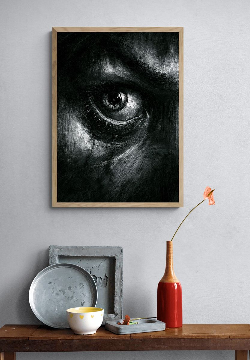 Monochrome Eye Surrealism Print. — room view 3