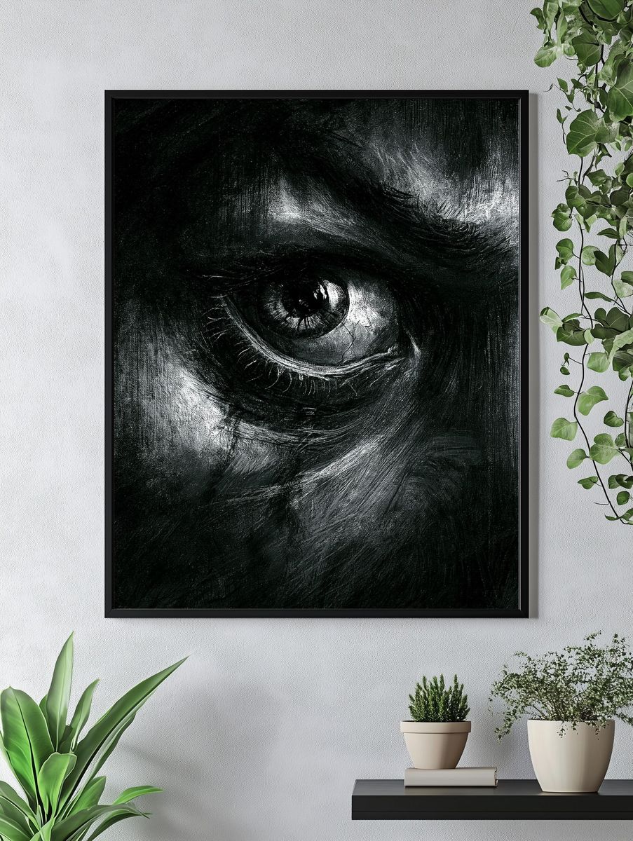 Monochrome Eye Surrealism Print. — room view 4