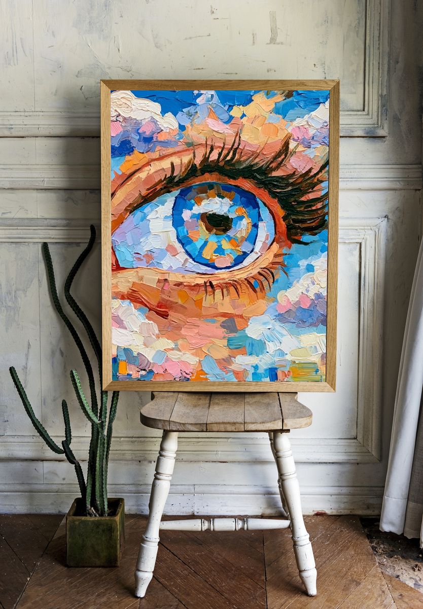 Surreal Eye in Clouds Print. room preview