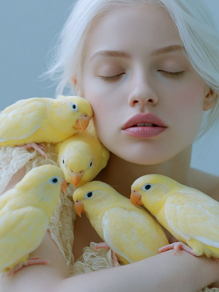 Dreamlike Portrait with Yellow Birds Poster. poster — fine-art art