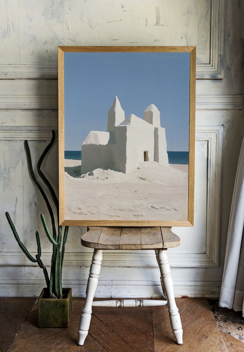 White Sand Castle by the Sea Print. room preview