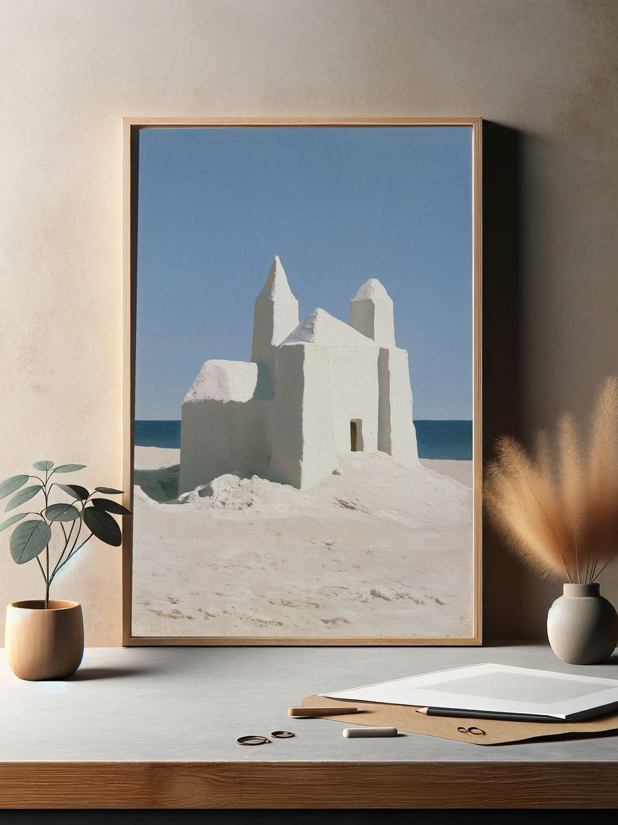 White Sand Castle by the Sea Print. — room view 2