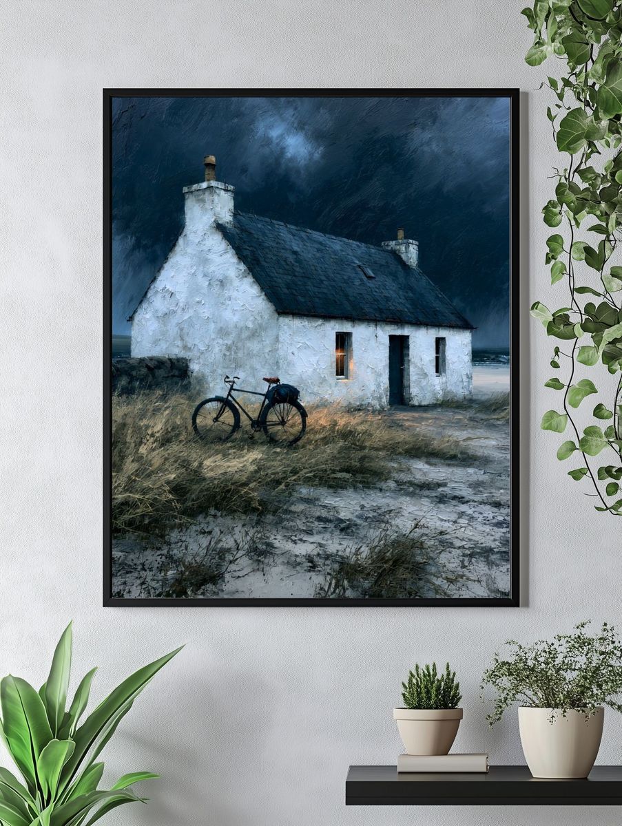 Stormy Coastal Cottage Painting Poster. — room view 4