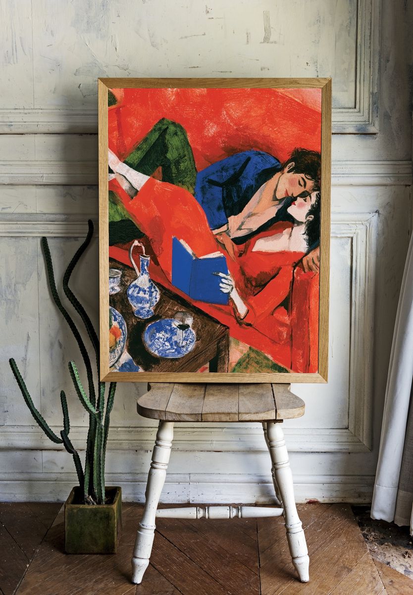 Lovers on Red Sofa Poster. — room view 1