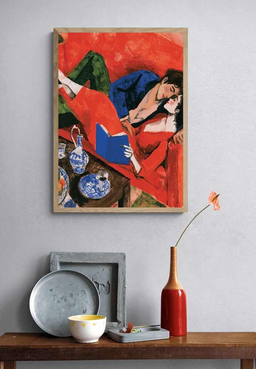 Lovers on Red Sofa Poster. — room view 3