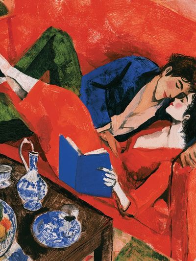 Lovers on Red Sofa Poster.