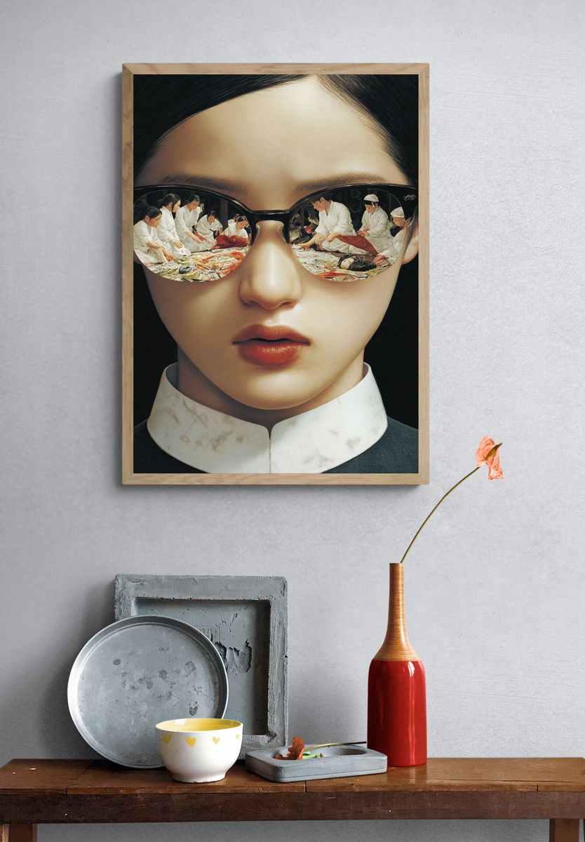 Surreal Sunglasses Portrait Print. — room view 3