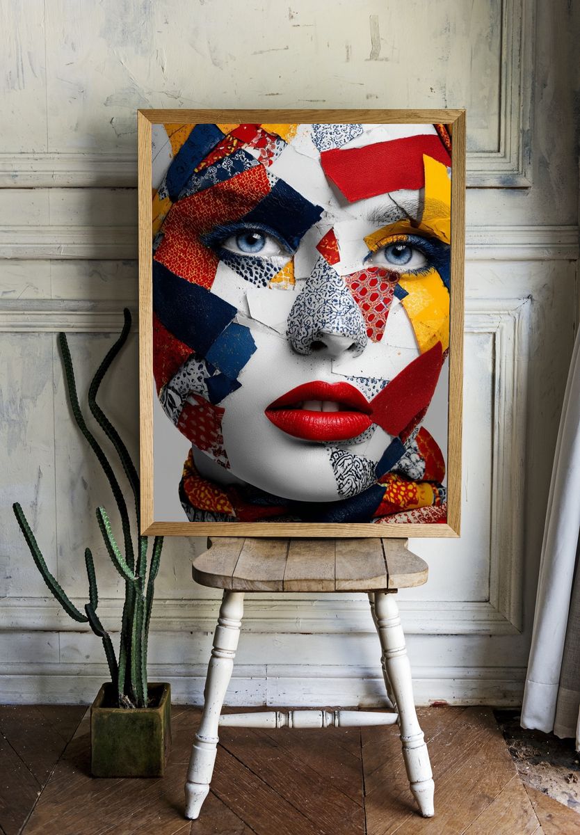Colorful Collage Portrait Print. room preview