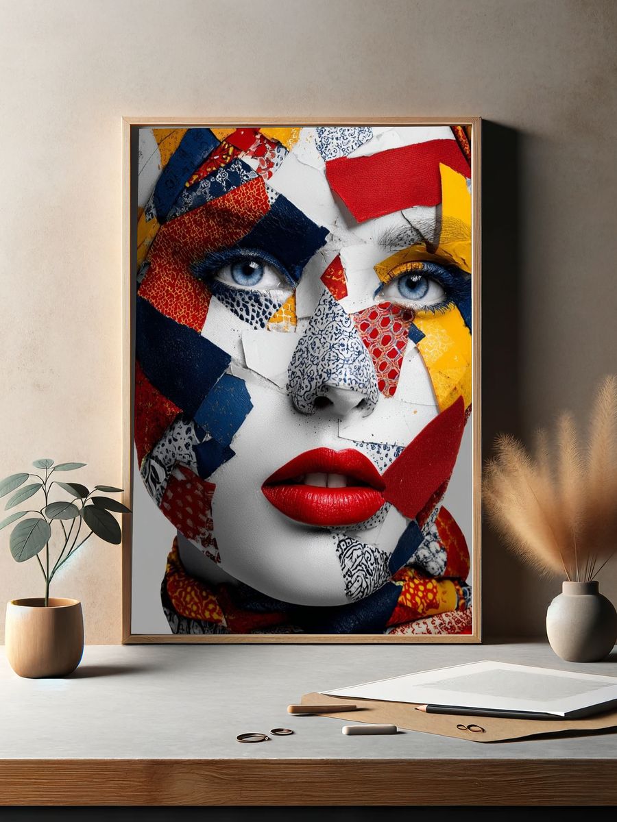 Colorful Collage Portrait Print. — room view 2