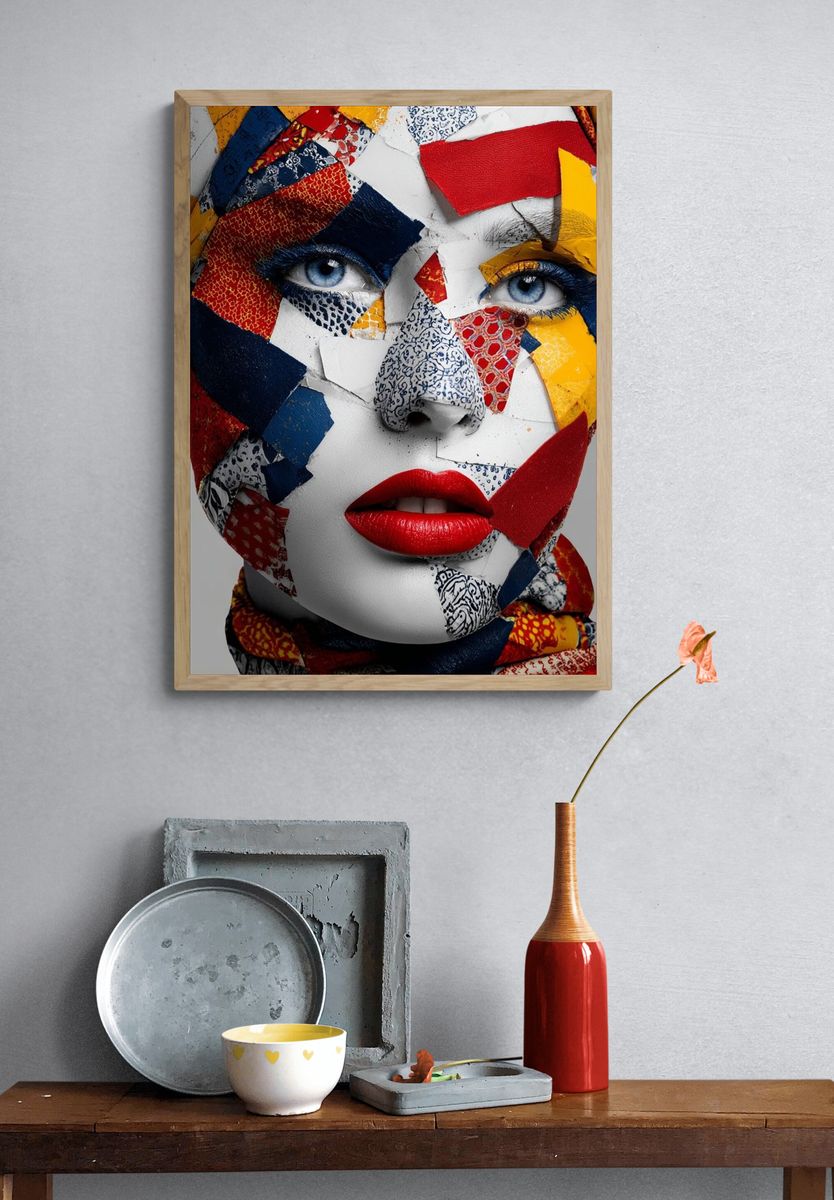 Colorful Collage Portrait Print. — room view 3