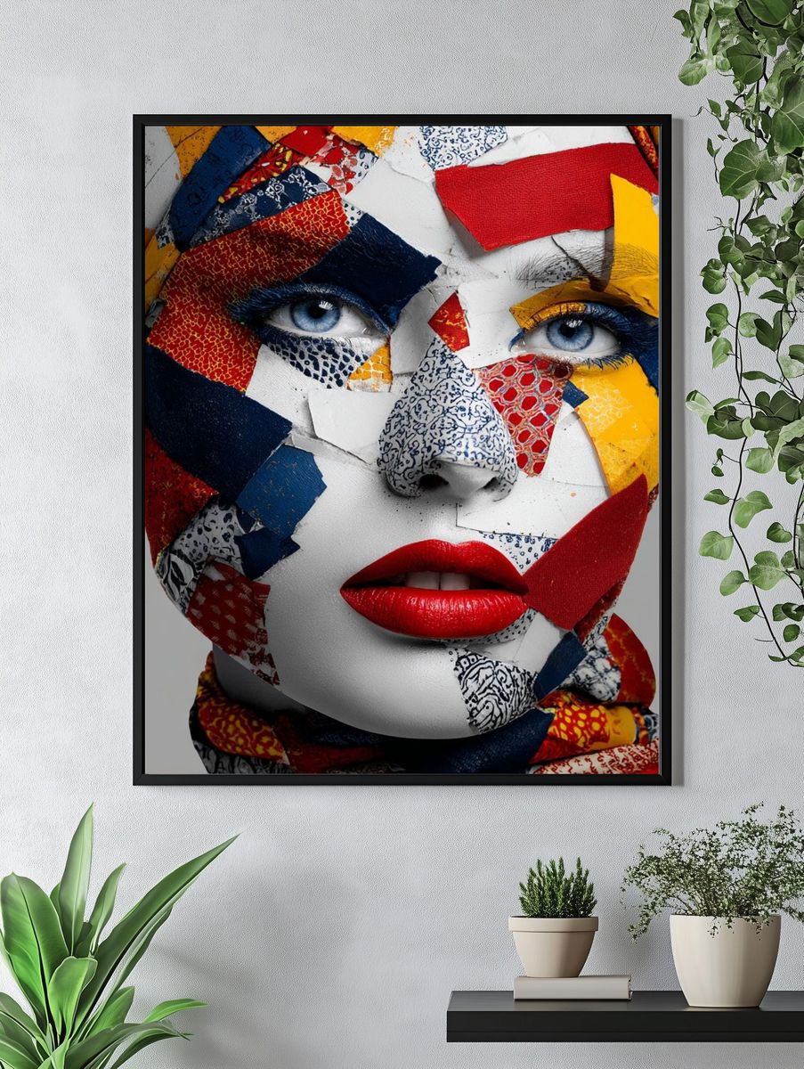 Colorful Collage Portrait Print. — room view 4