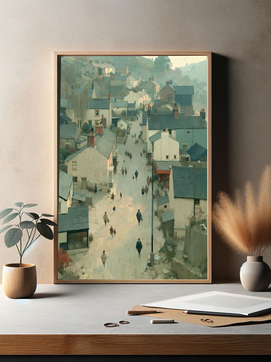 Misty Village Street — Fine-Art Print. — room view 2