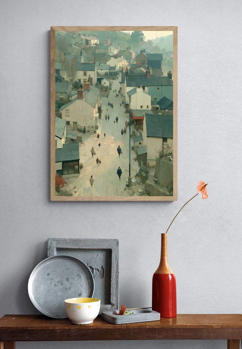 Misty Village Street — Fine-Art Print. — room view 3