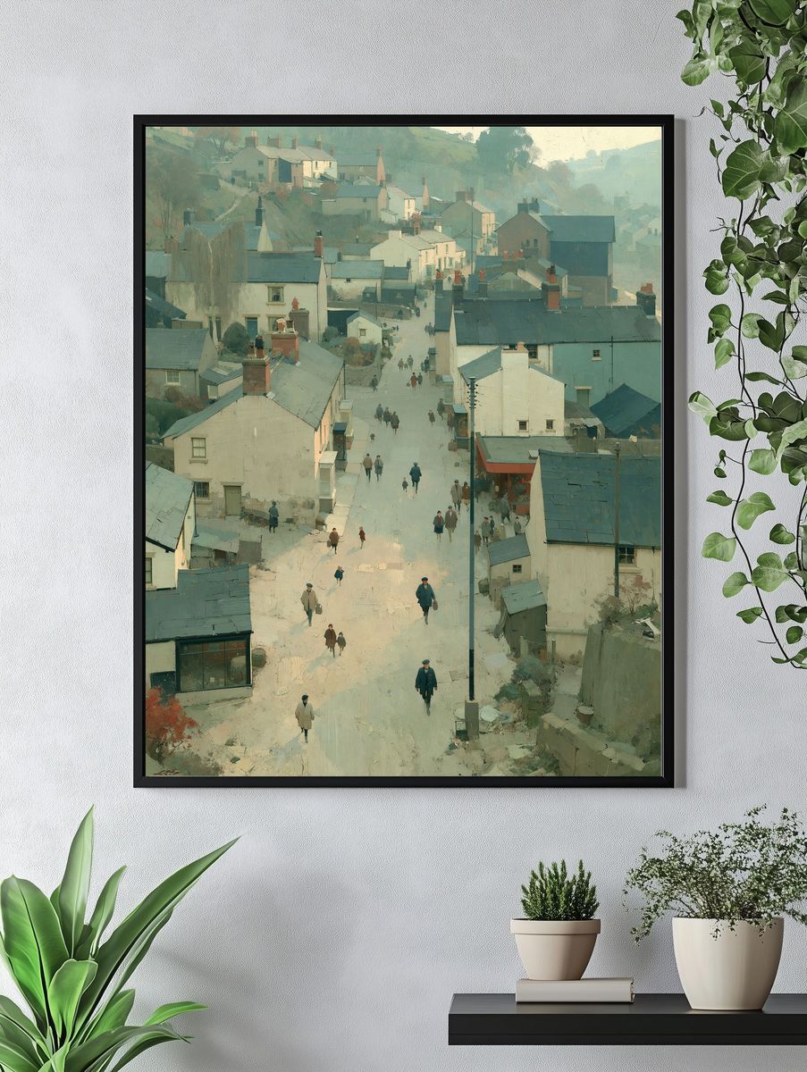 Misty Village Street — Fine-Art Print. — room view 4