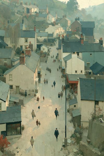 Misty Village Street — Fine-Art Print.
