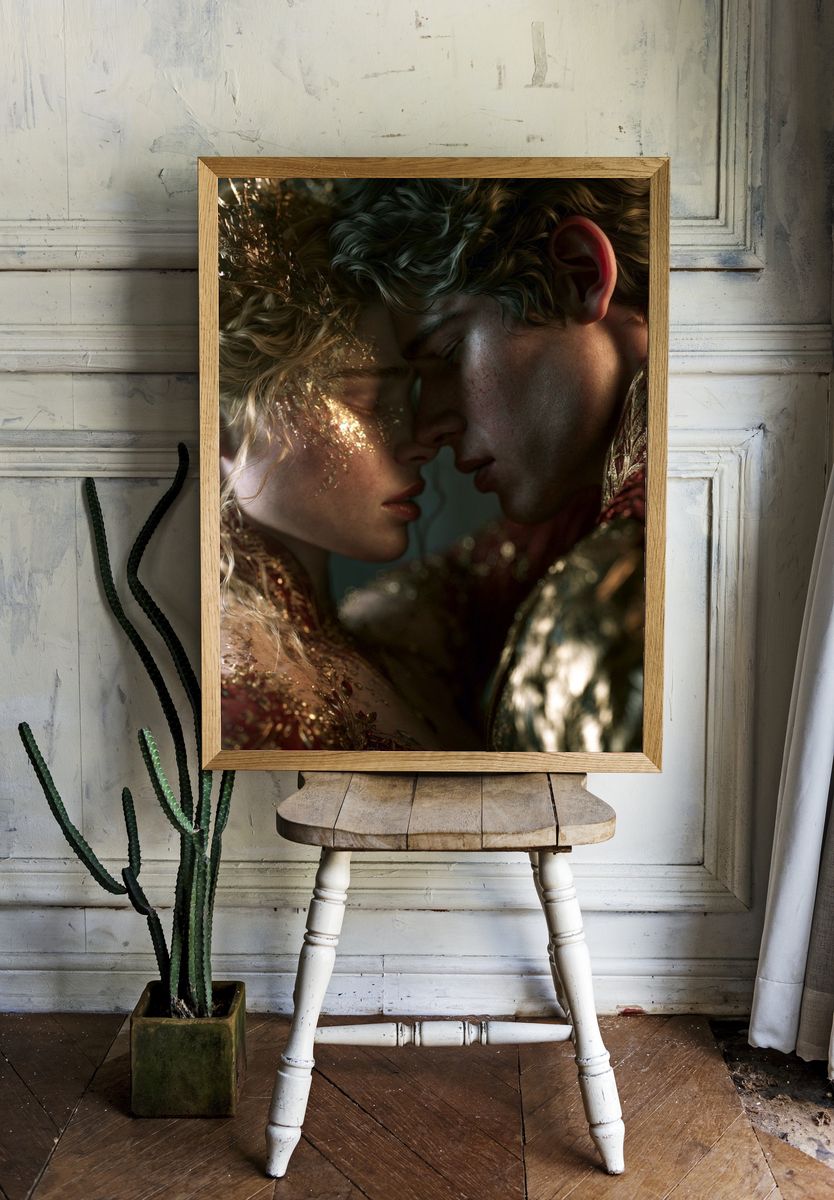 Gilded Lovers Portrait Print. room preview