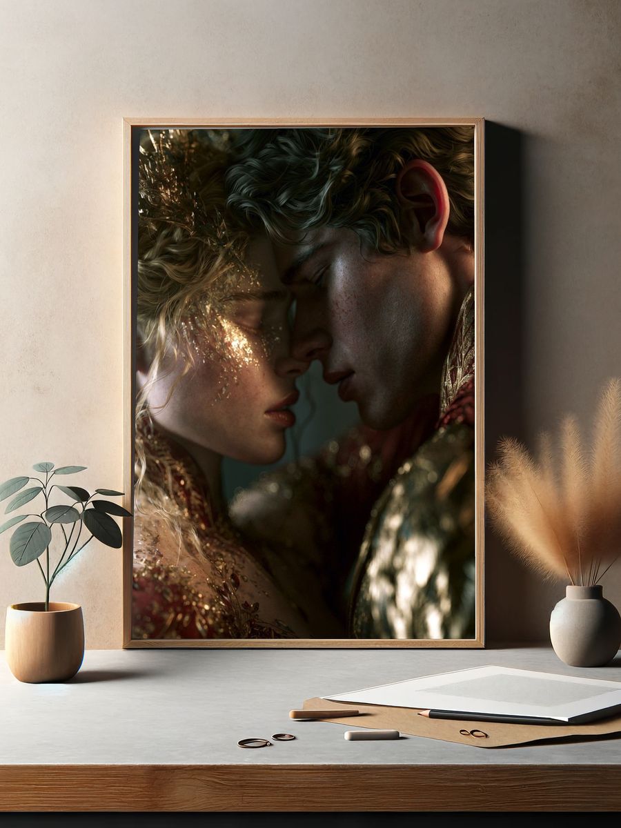 Gilded Lovers Portrait Print. — room view 2