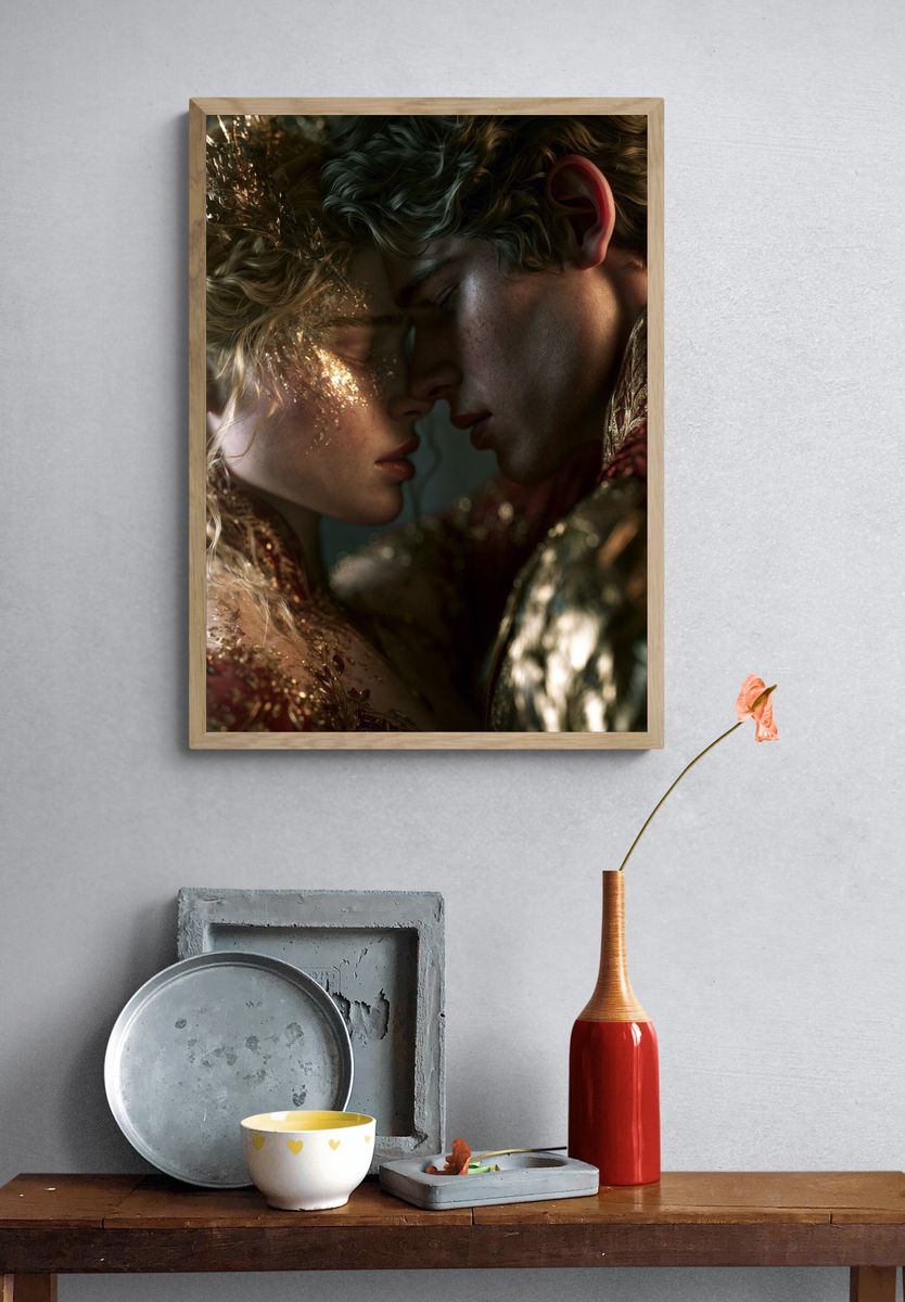 Gilded Lovers Portrait Print. — room view 3