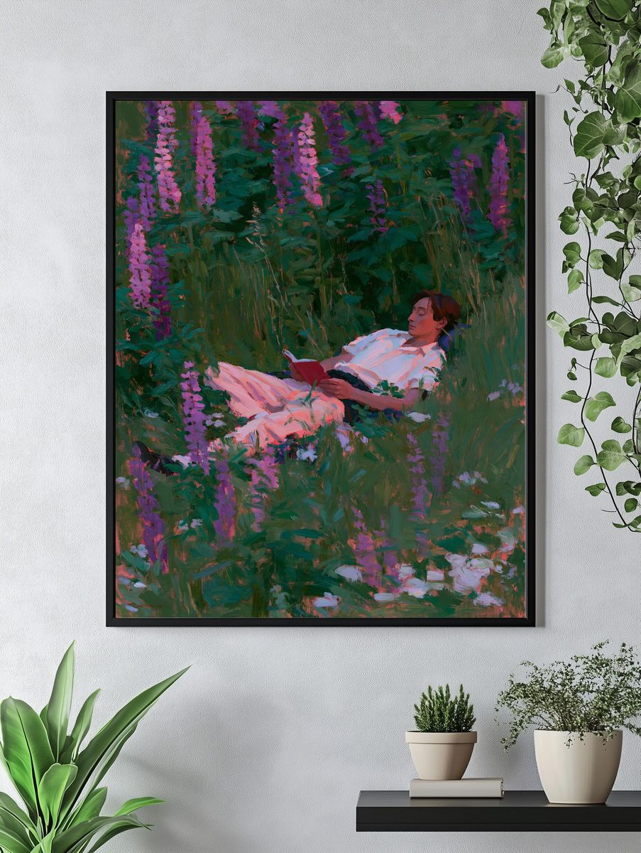 Woman Reading in Wildflowers Print. — room view 4