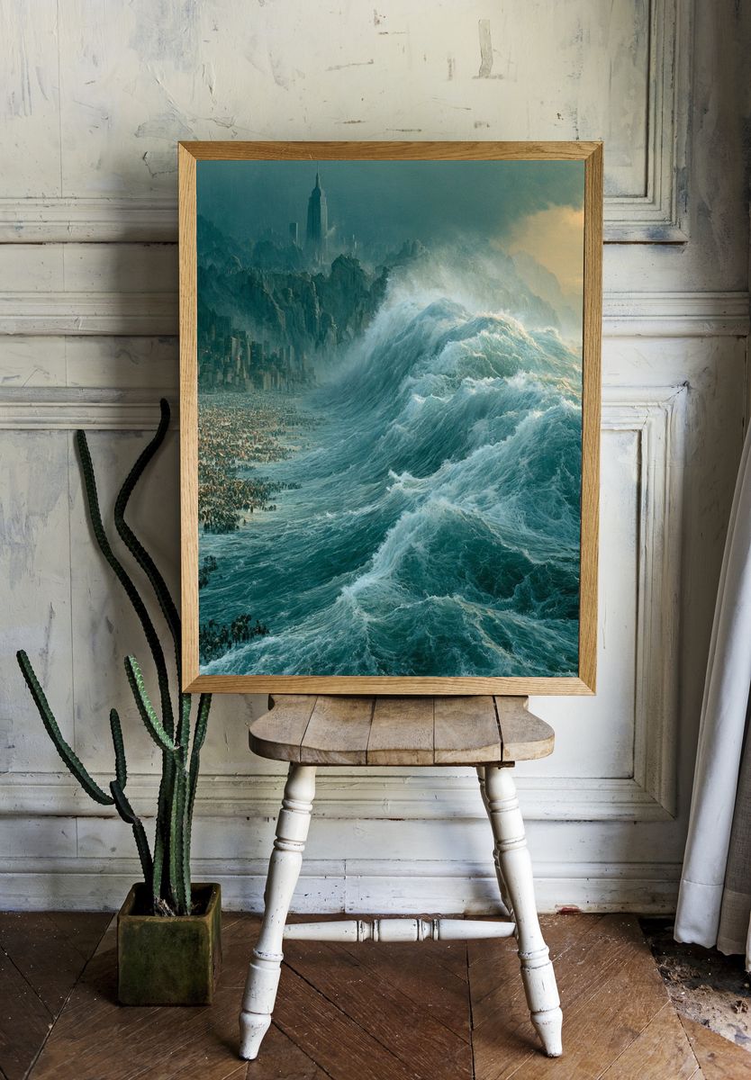 Titanic Wave Cityscape Print. room preview