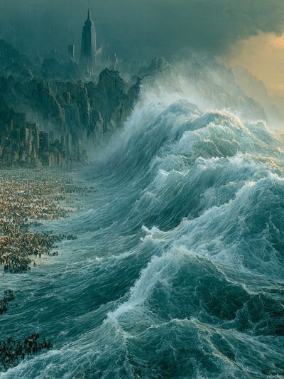 Titanic Wave Cityscape Print. poster