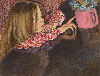 Girl vase flowers (1902) aesthetic.
