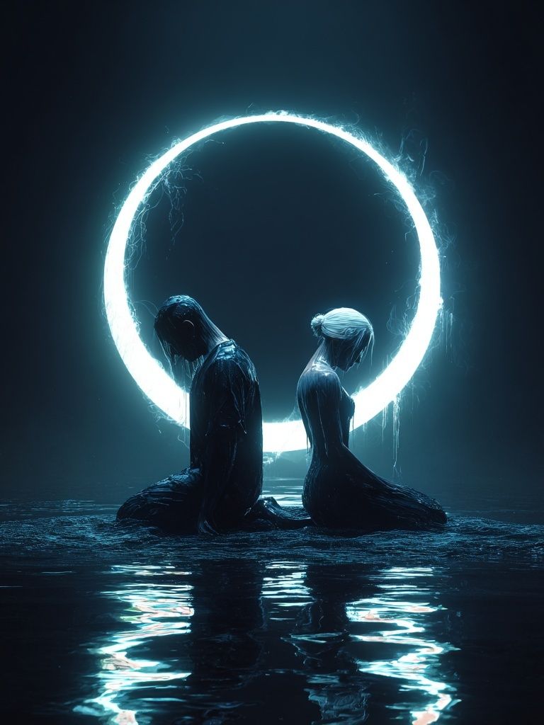 Luminous Moonlit Figures Print. poster detail