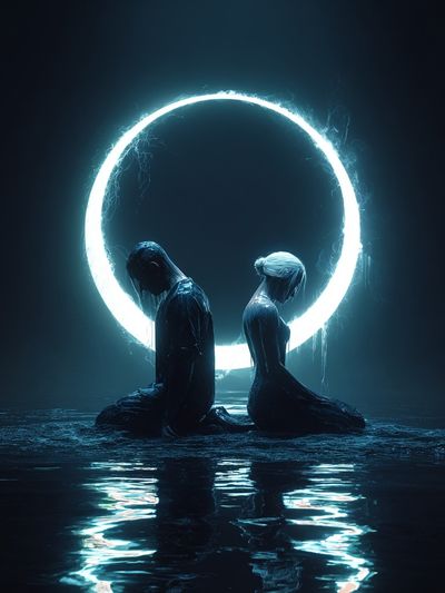 Luminous Moonlit Figures Print. poster