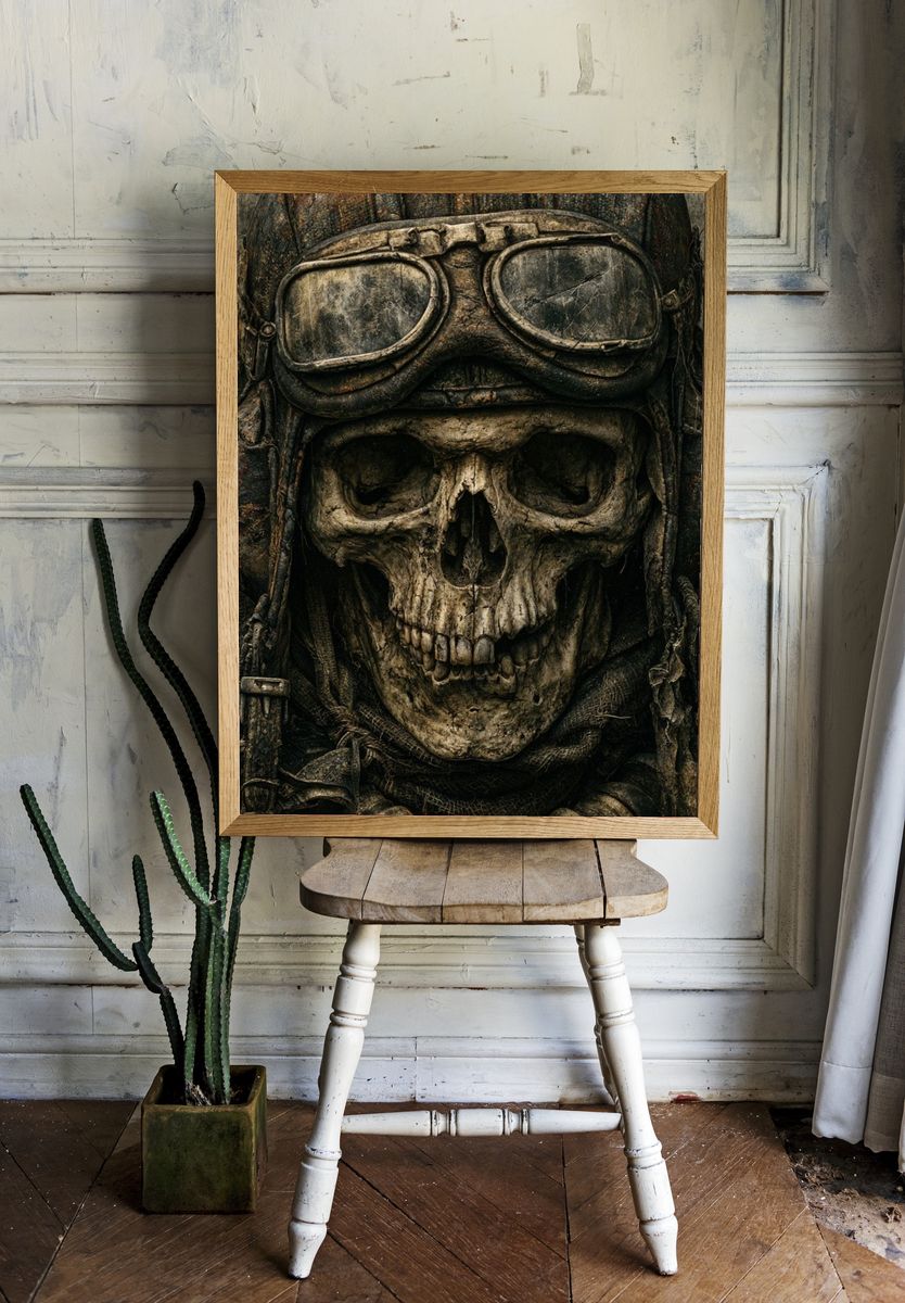 Skull Aviator Horror Print. room preview