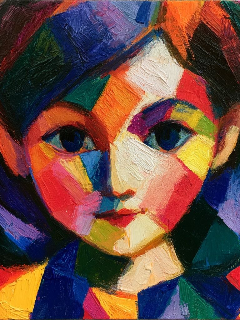 Colorful Cubist Girl Portrait Poster. poster detail