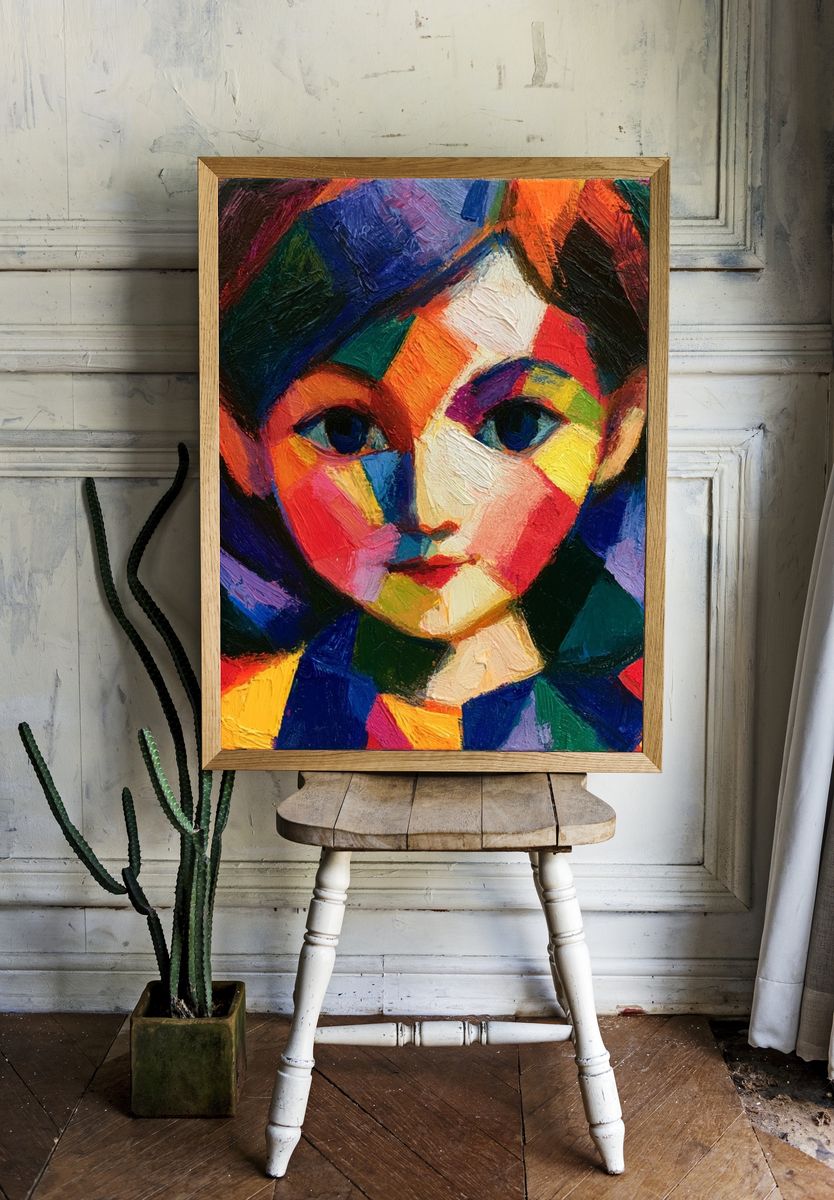 Colorful Cubist Girl Portrait Poster. — room view 1