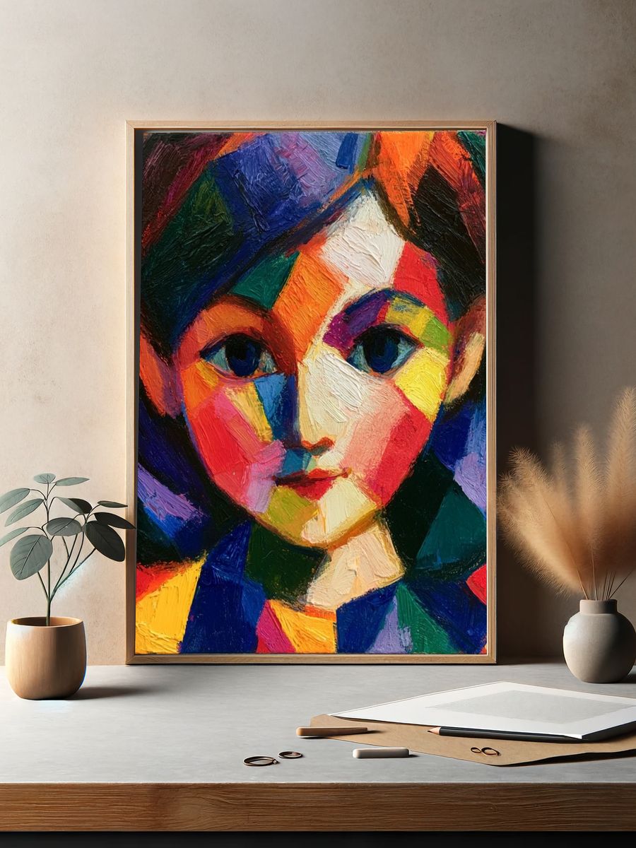 Colorful Cubist Girl Portrait Poster. — room view 2