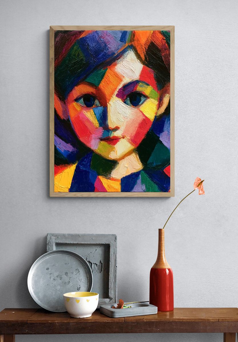 Colorful Cubist Girl Portrait Poster. — room view 3