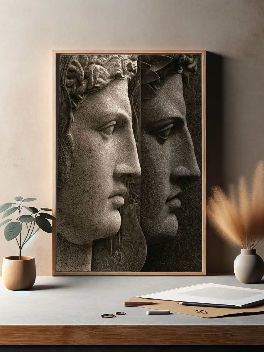 Classical Stone Faces Fine-Art Print. — room view 2