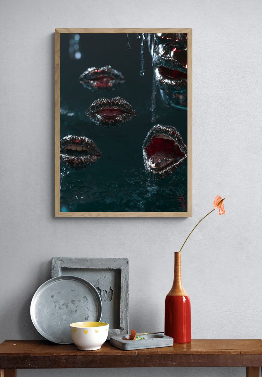 Surreal Metallic Lips Poster. — room view 3