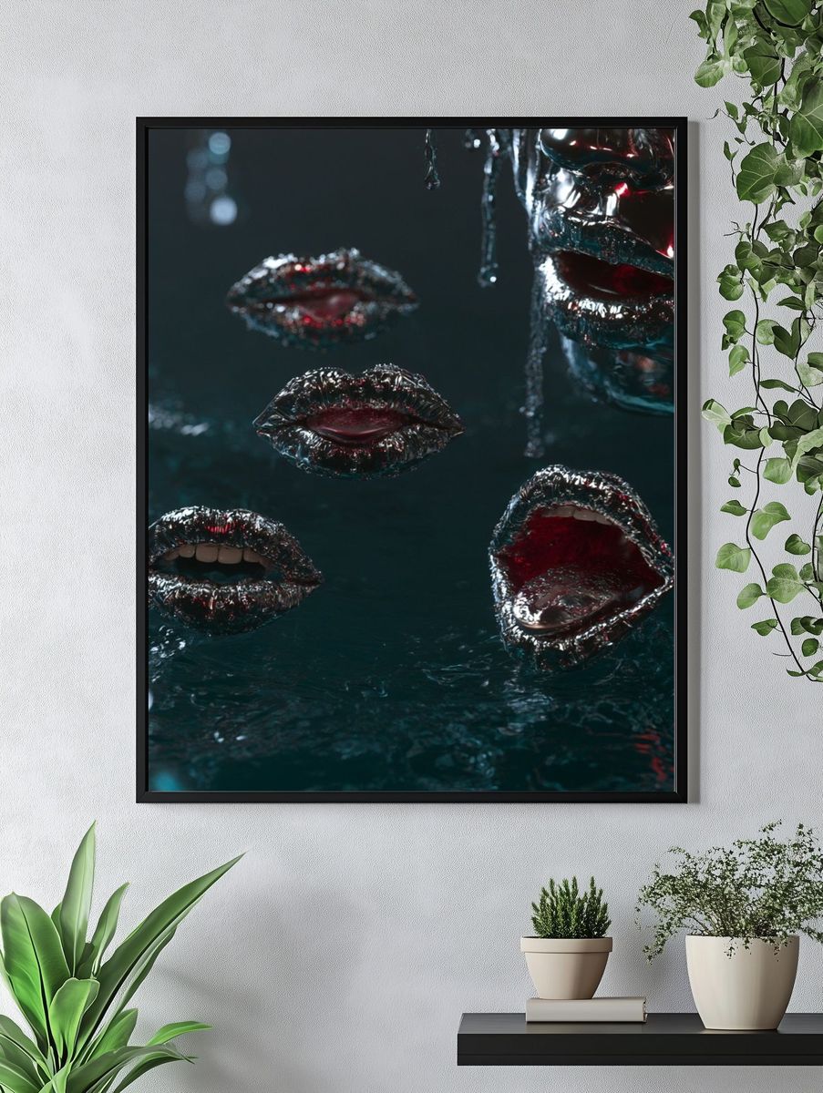 Surreal Metallic Lips Poster. — room view 4