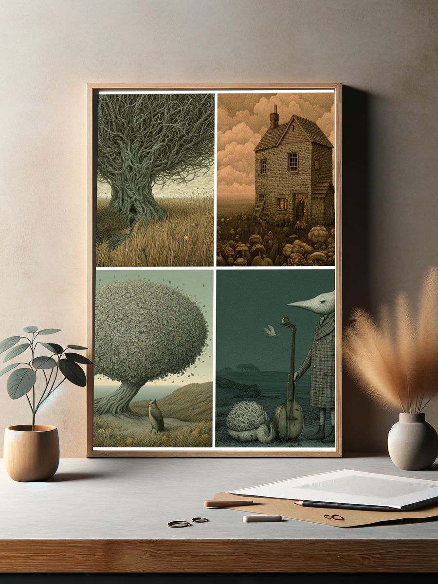 Surreal Woodland Quartet Print. — room view 2