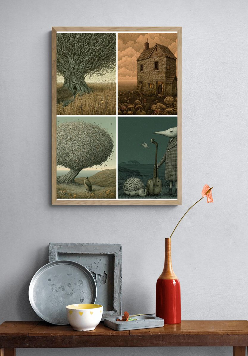 Surreal Woodland Quartet Print. — room view 3