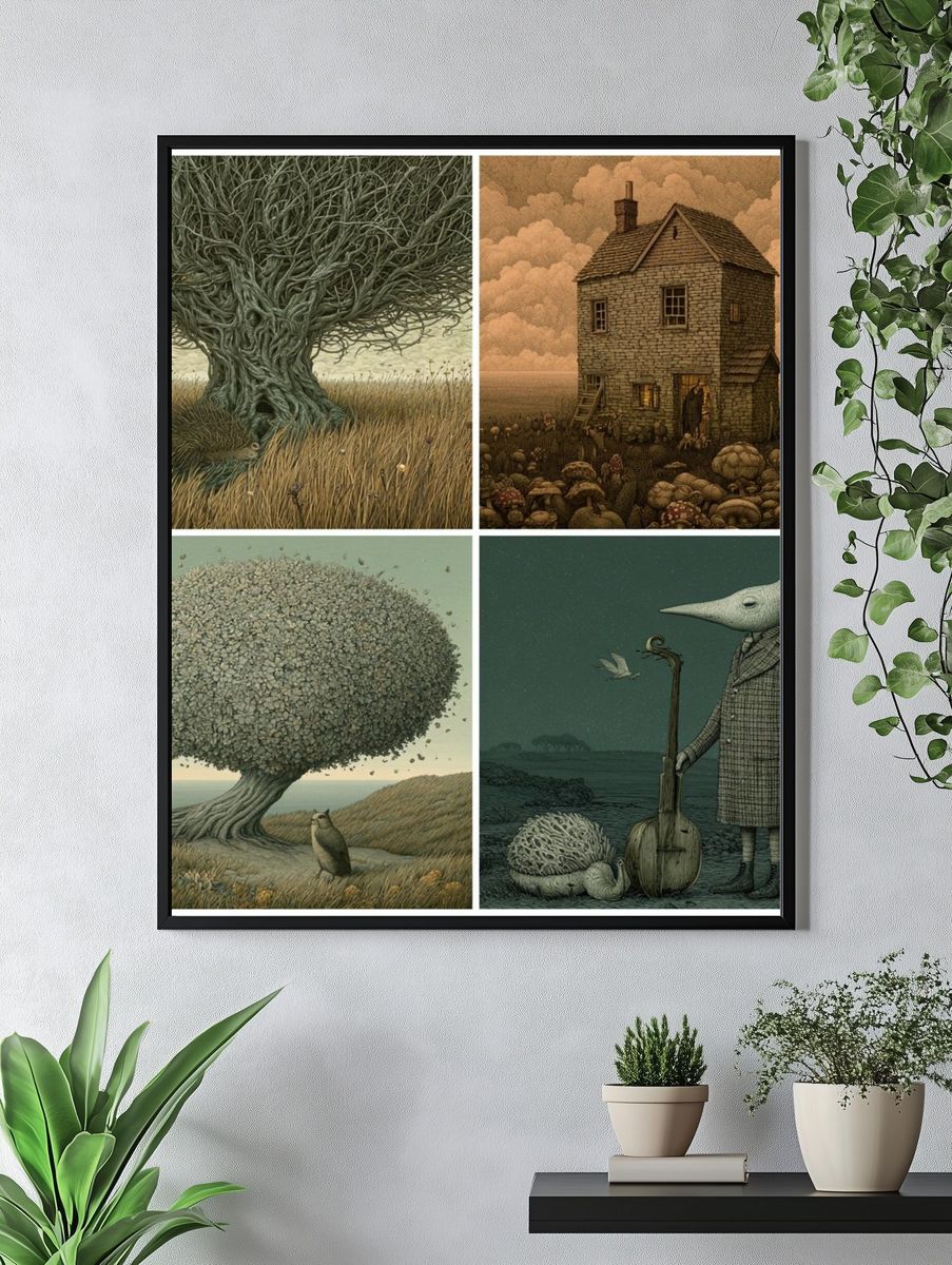 Surreal Woodland Quartet Print. — room view 4